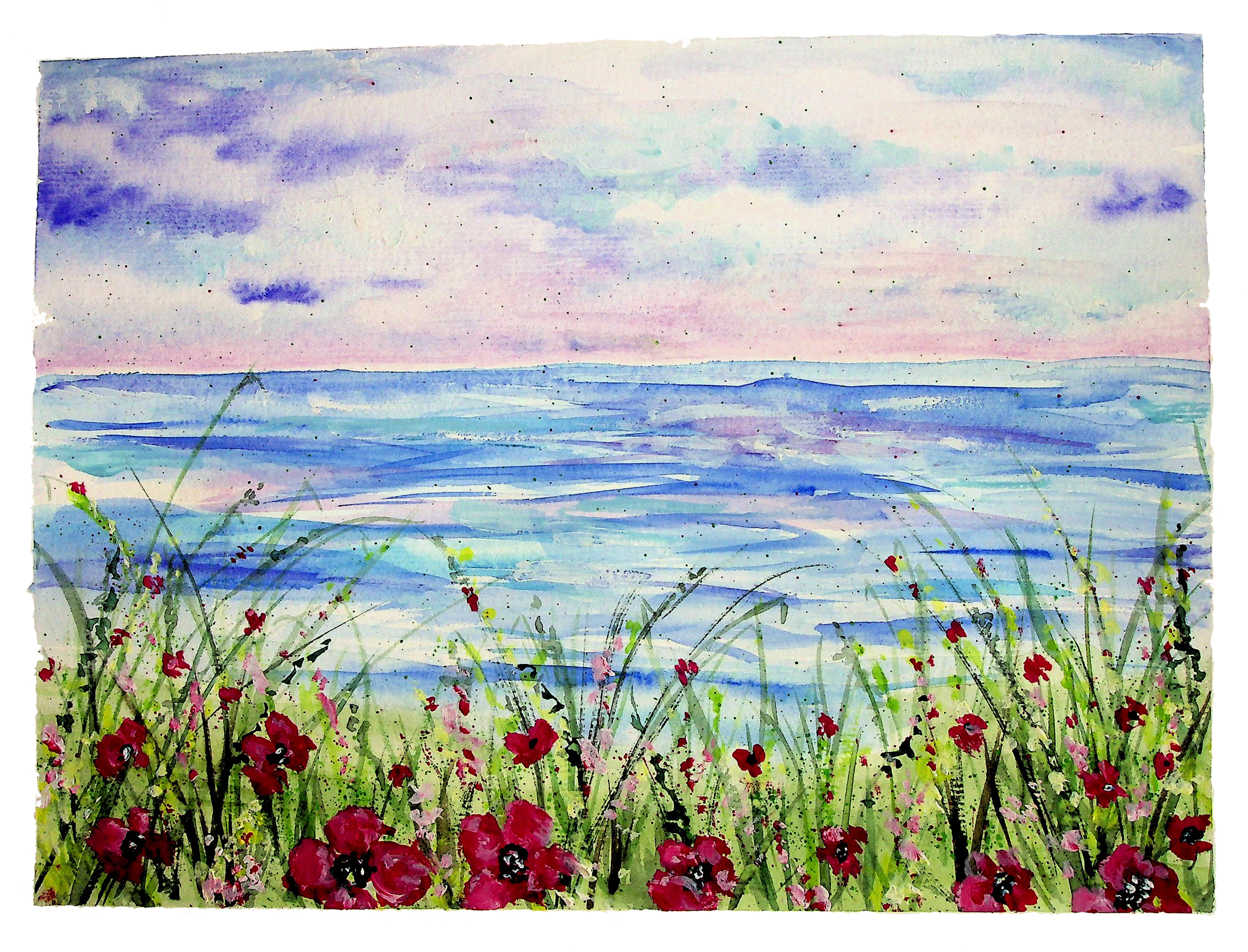 Poppy Field at Sunset by the Sea - Image 2