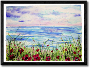 Poppy Field at Sunset by the Sea