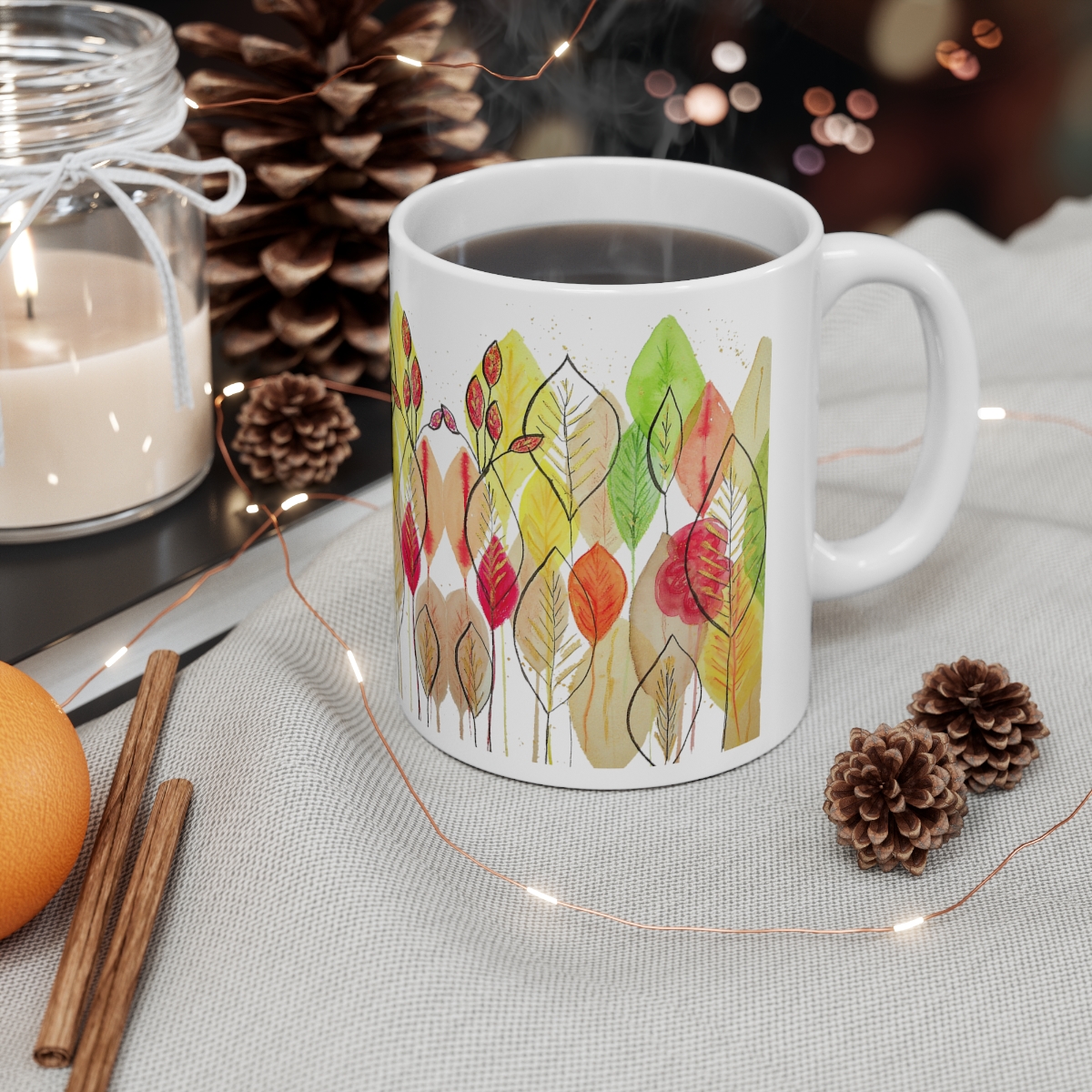 Autumn Leaves Mid Century Modern Style 11oz Mug - Image 4