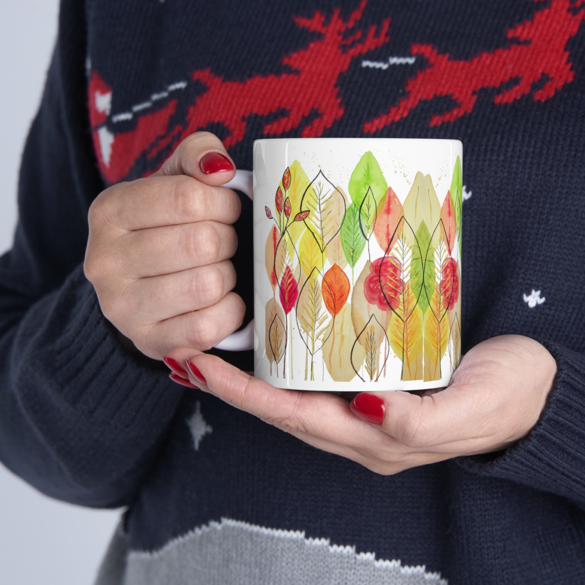 Autumn Leaves Mid Century Modern Style 11oz Mug - Image 8