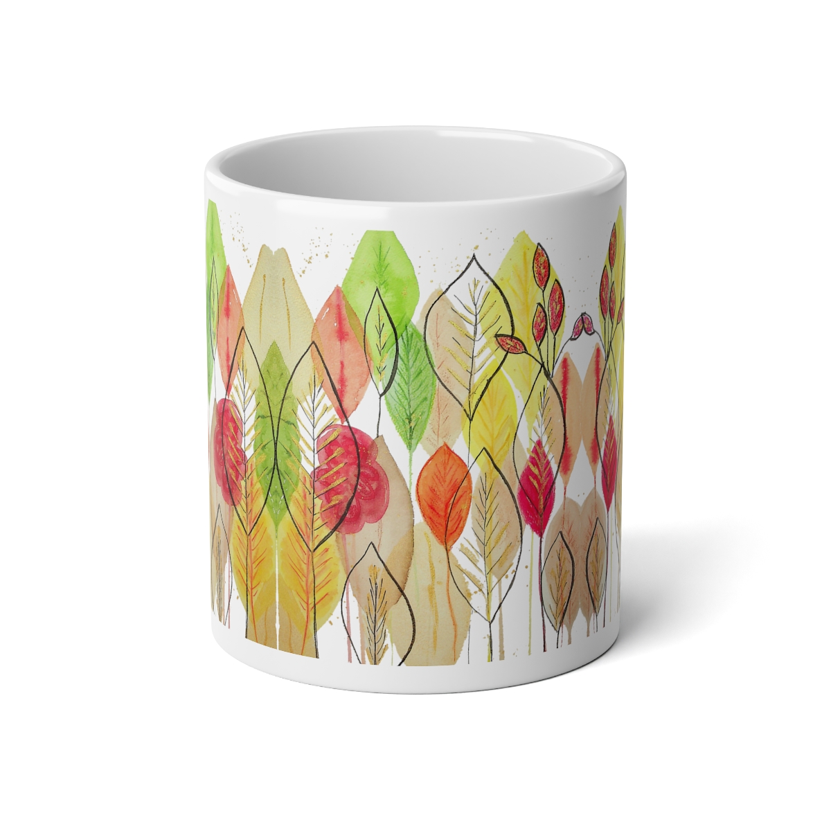 Autumn Leaves Mid Century Modern Style Jumbo Mug, 20oz - Image 2