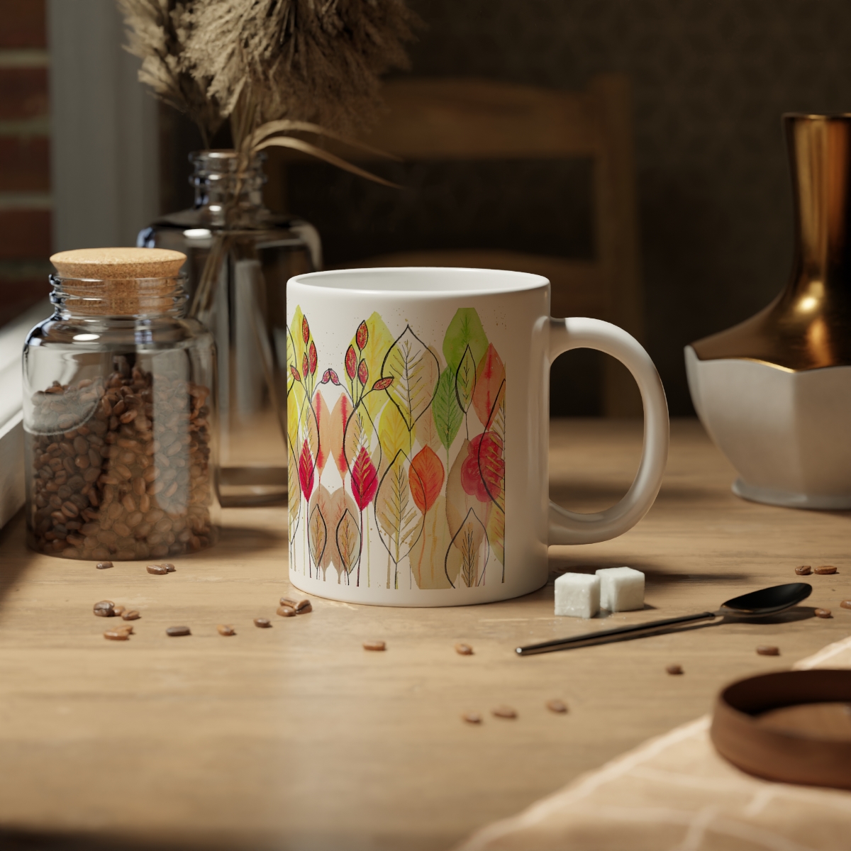 Autumn Leaves Mid Century Modern Style Jumbo Mug, 20oz - Image 6