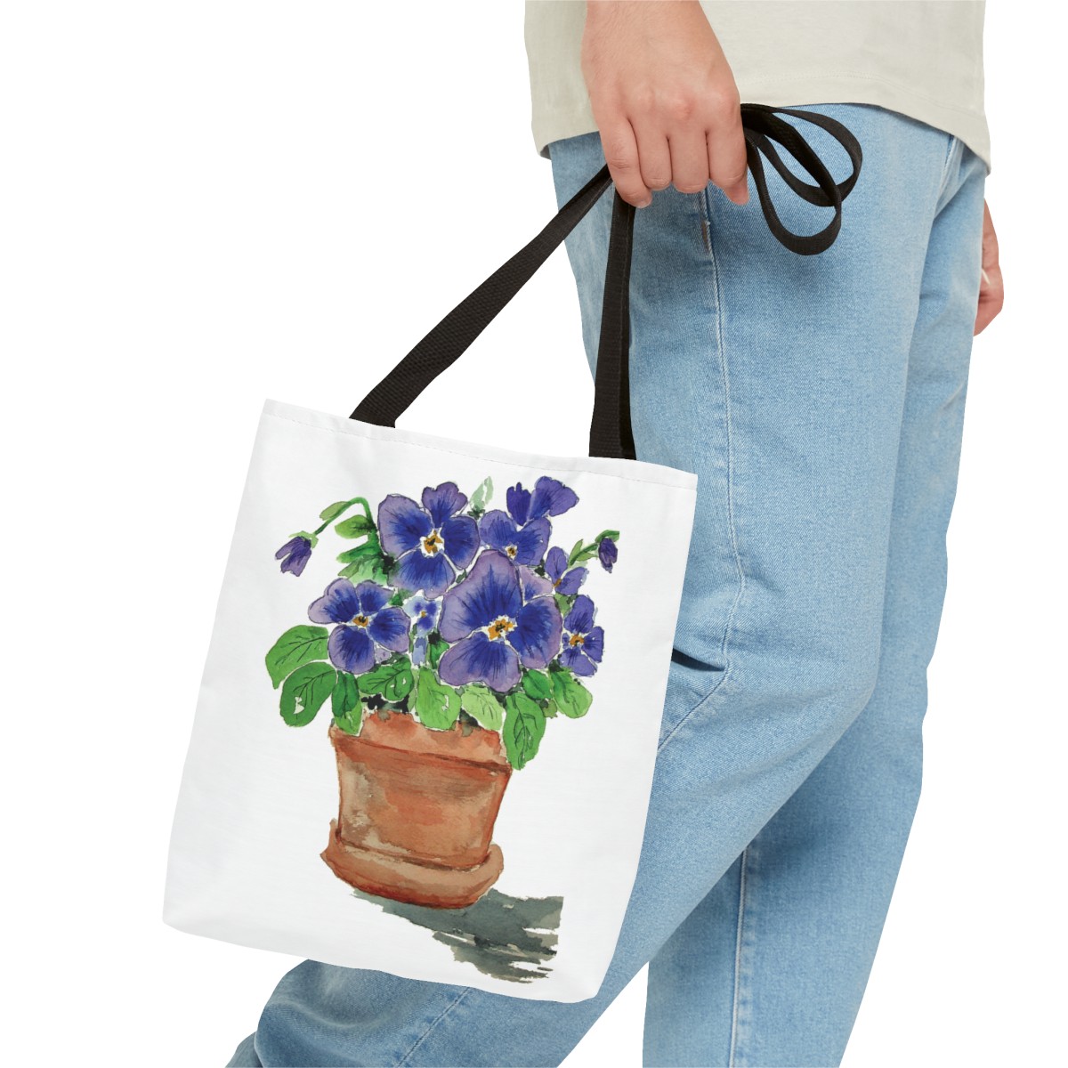 Blue Pansies in Clay Pot Tote - Image 7
