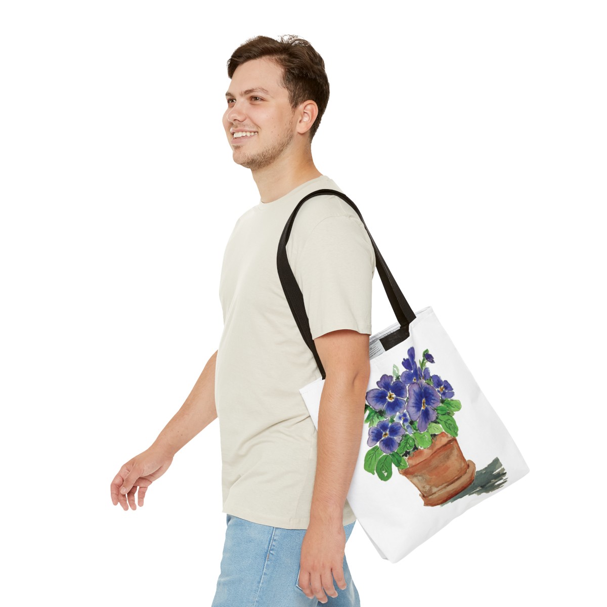 Blue Pansies in Clay Pot Tote - Image 11