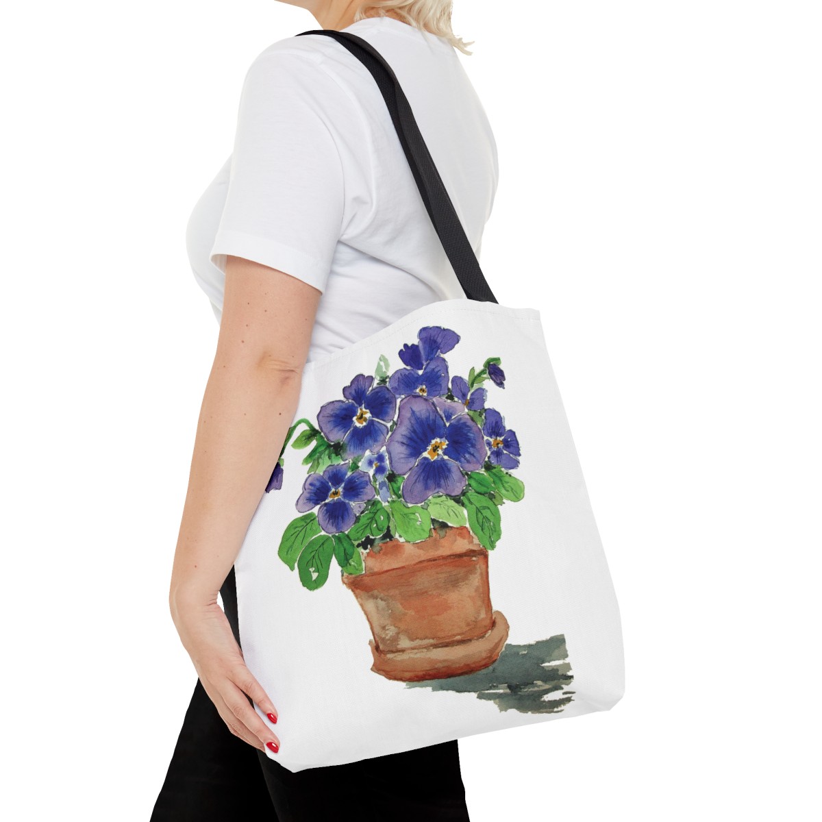 Blue Pansies in Clay Pot Tote - Image 12