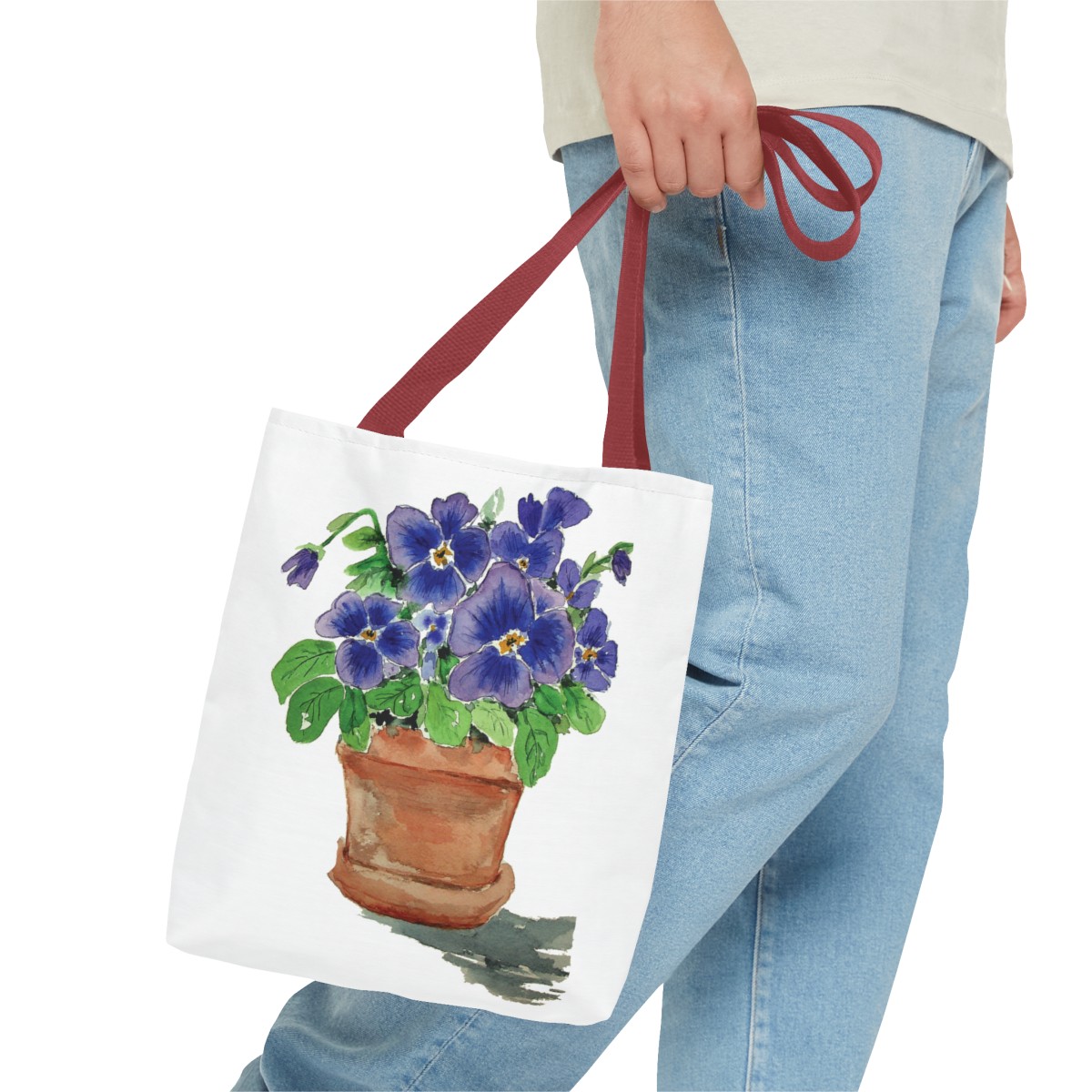 Blue Pansies in Clay Pot Tote - Image 15