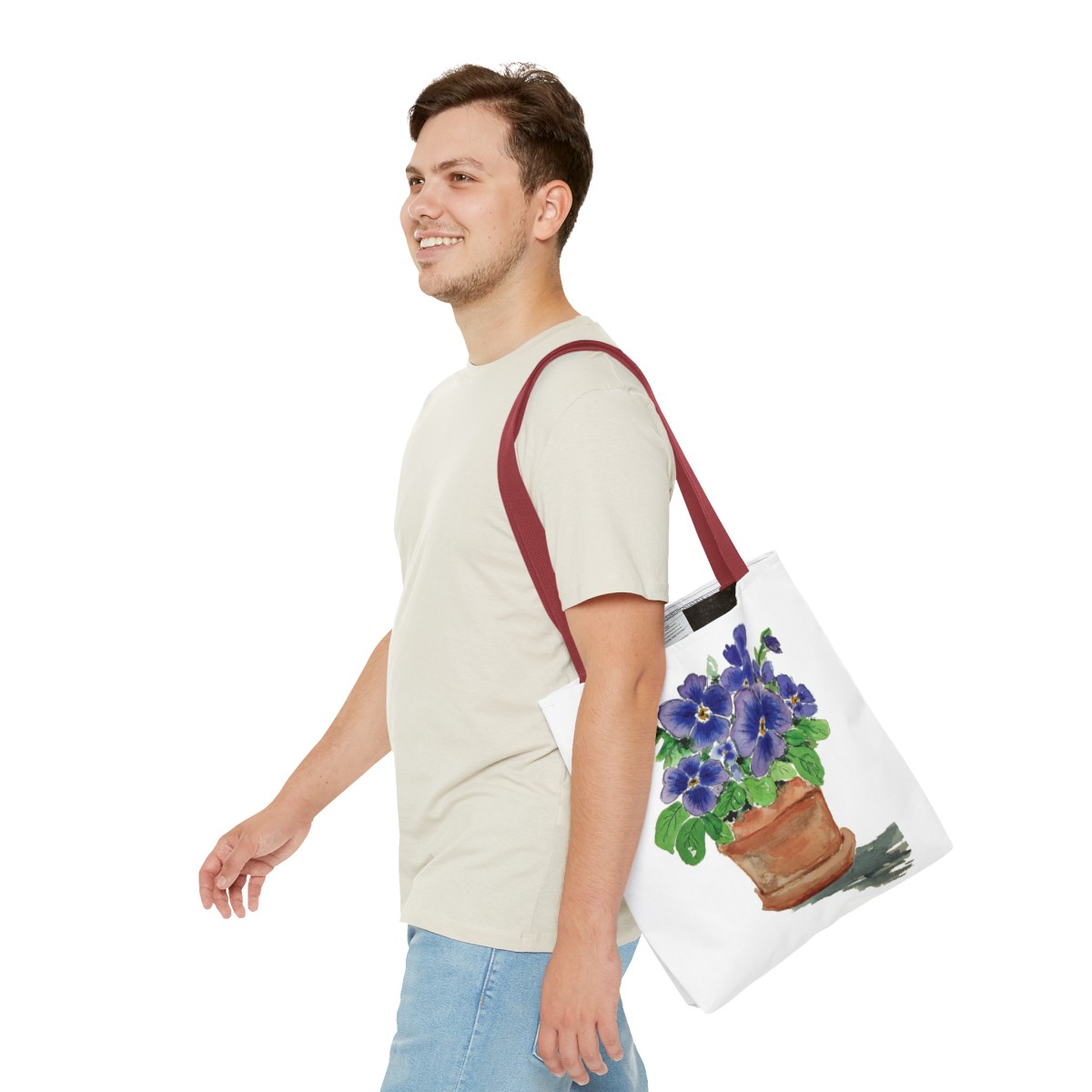 Blue Pansies in Clay Pot Tote - Image 19