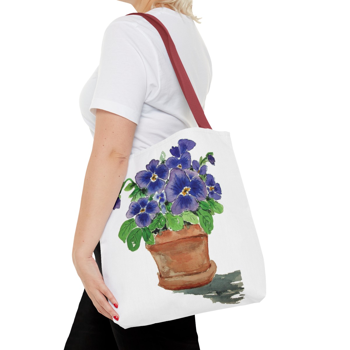 Blue Pansies in Clay Pot Tote - Image 20