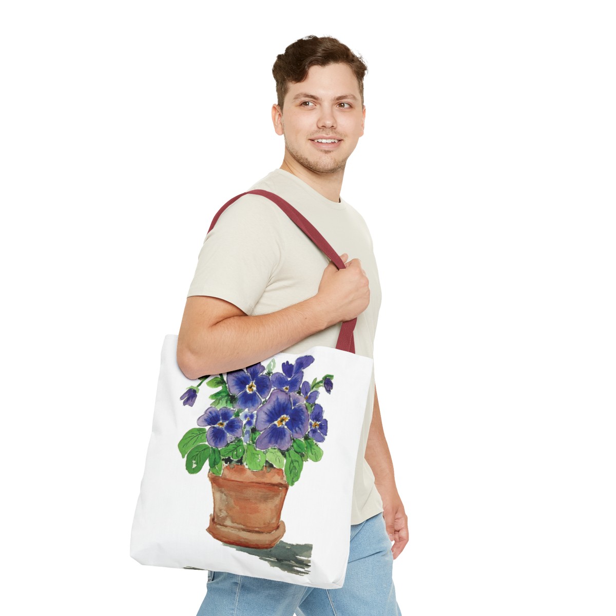 Blue Pansies in Clay Pot Tote - Image 23