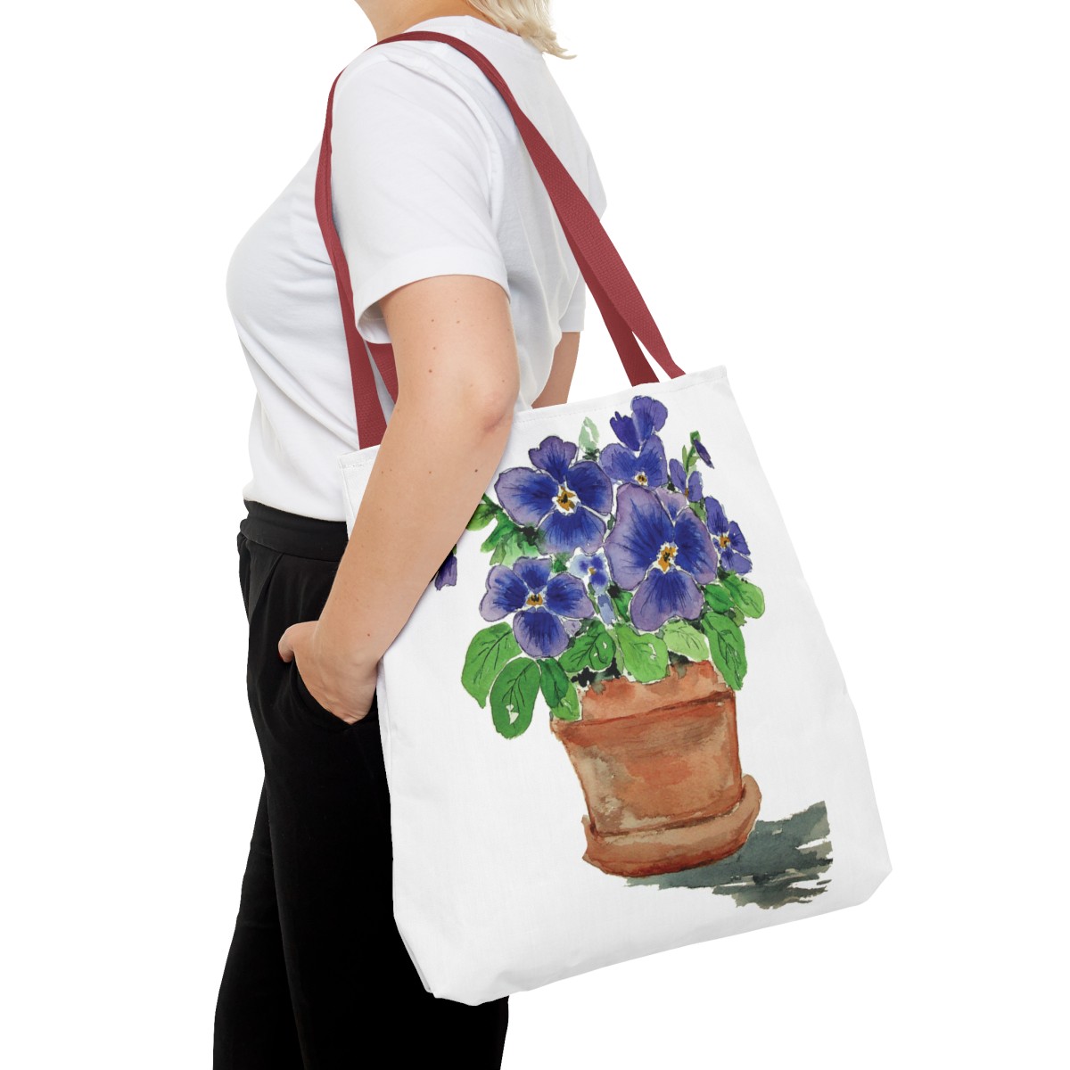 Blue Pansies in Clay Pot Tote - Image 24
