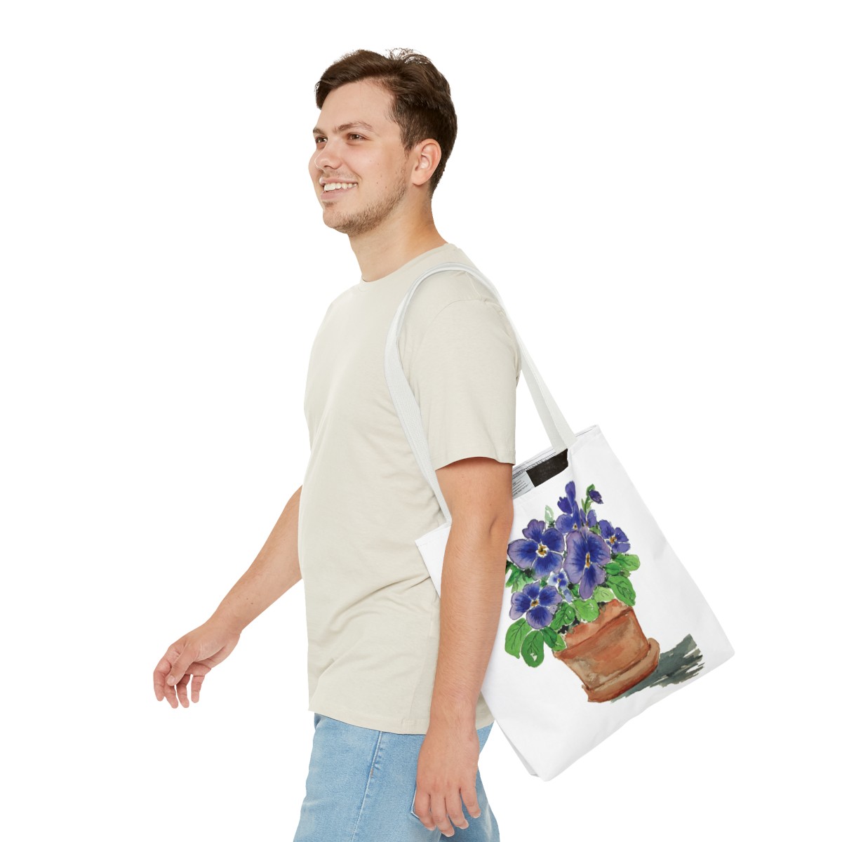 Blue Pansies in Clay Pot Tote - Image 31