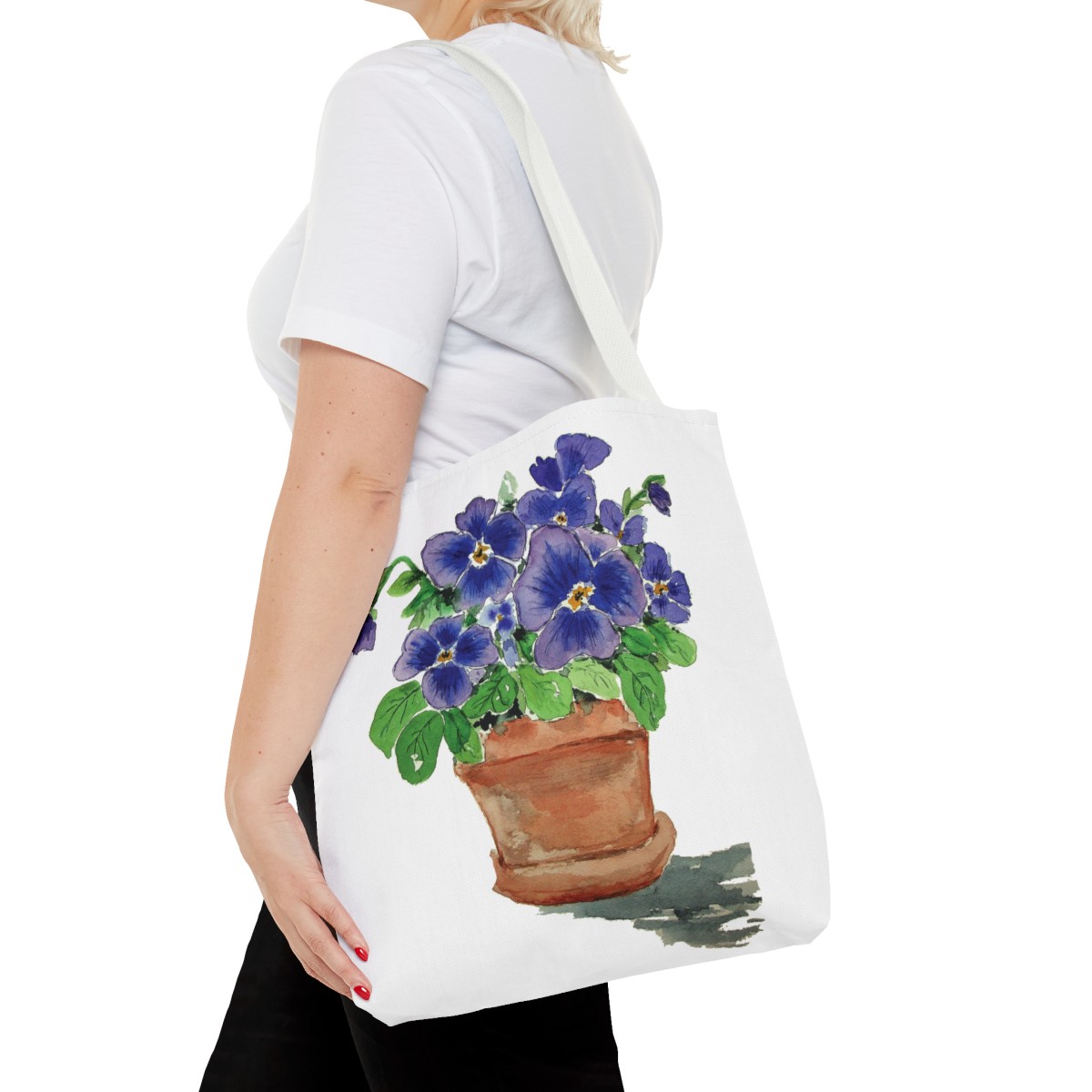 Blue Pansies in Clay Pot Tote - Image 32