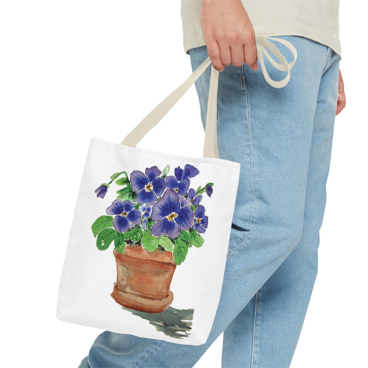 Blue Pansies in Clay Pot Tote - Image 39