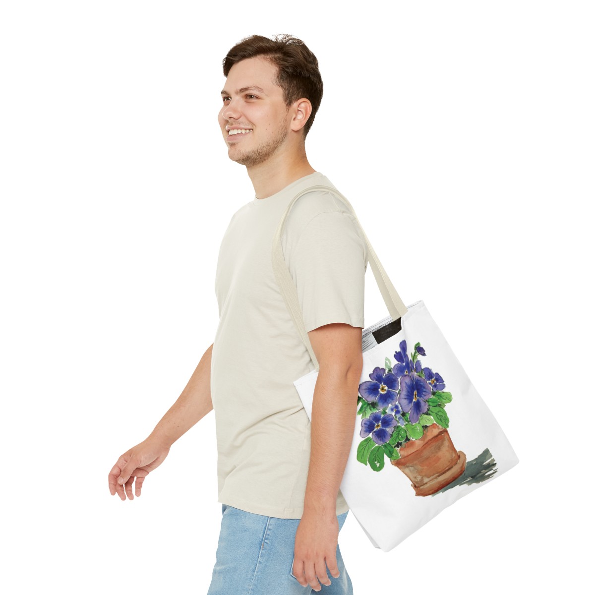 Blue Pansies in Clay Pot Tote - Image 43