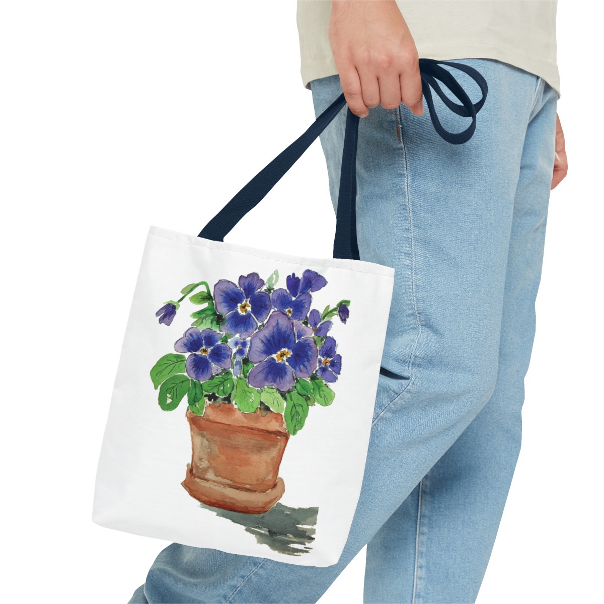Blue Pansies in Clay Pot Tote - Image 51