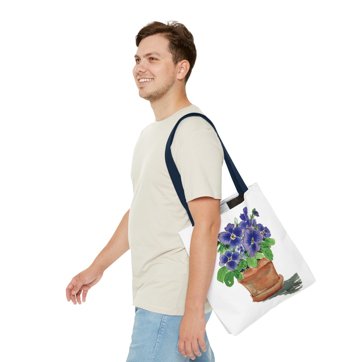 Blue Pansies in Clay Pot Tote - Image 55