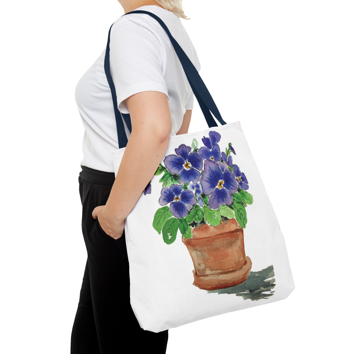 Blue Pansies in Clay Pot Tote - Image 60