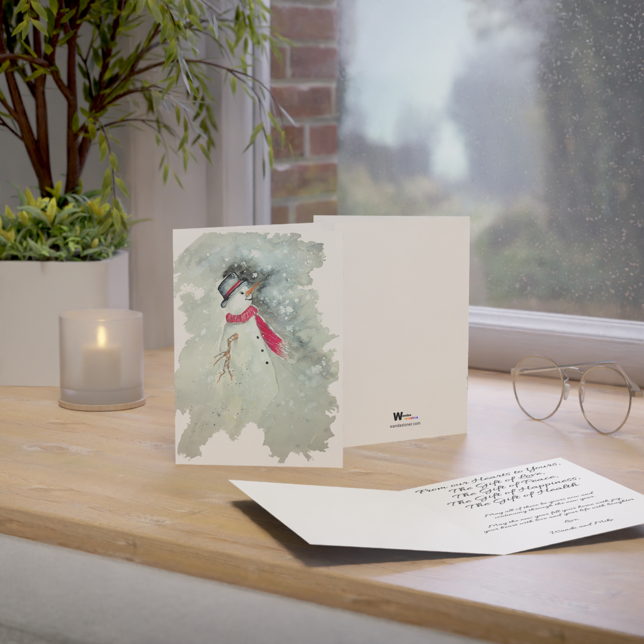 Snowman Watercolor Holiday Greeting Cards — Set of 1/10/30/50 - Image 4