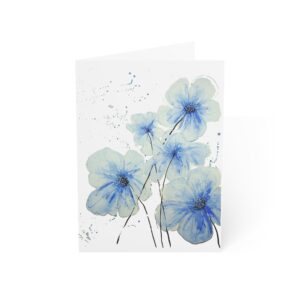 Blue Watercolor Floral Greeting Card – Blank Note Cards (Single or Bulk Packs)