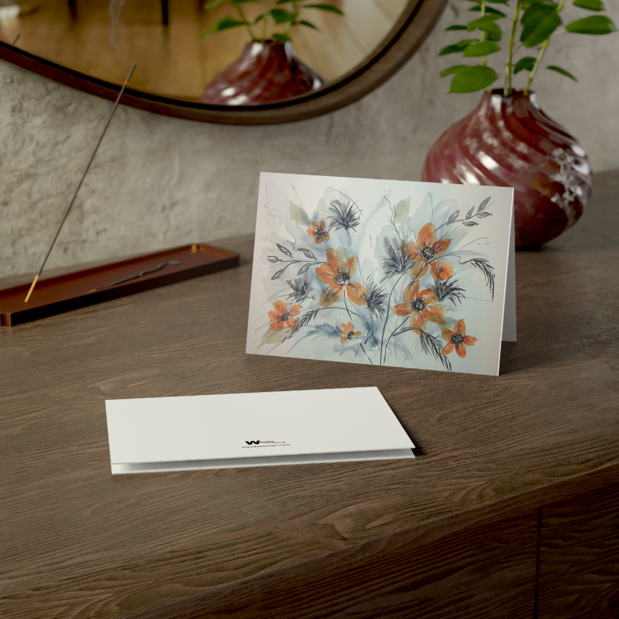 Fall Watercolor BOO Greeting Cards — Orange Blooms (Pack of 1, 10, 30, 50) - Image 4