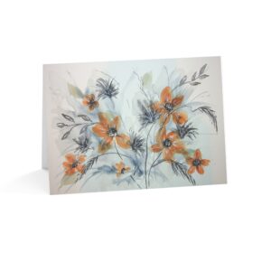 Fall Watercolor BOO Greeting Cards — Orange Blooms (Pack of 1, 10, 30, 50)
